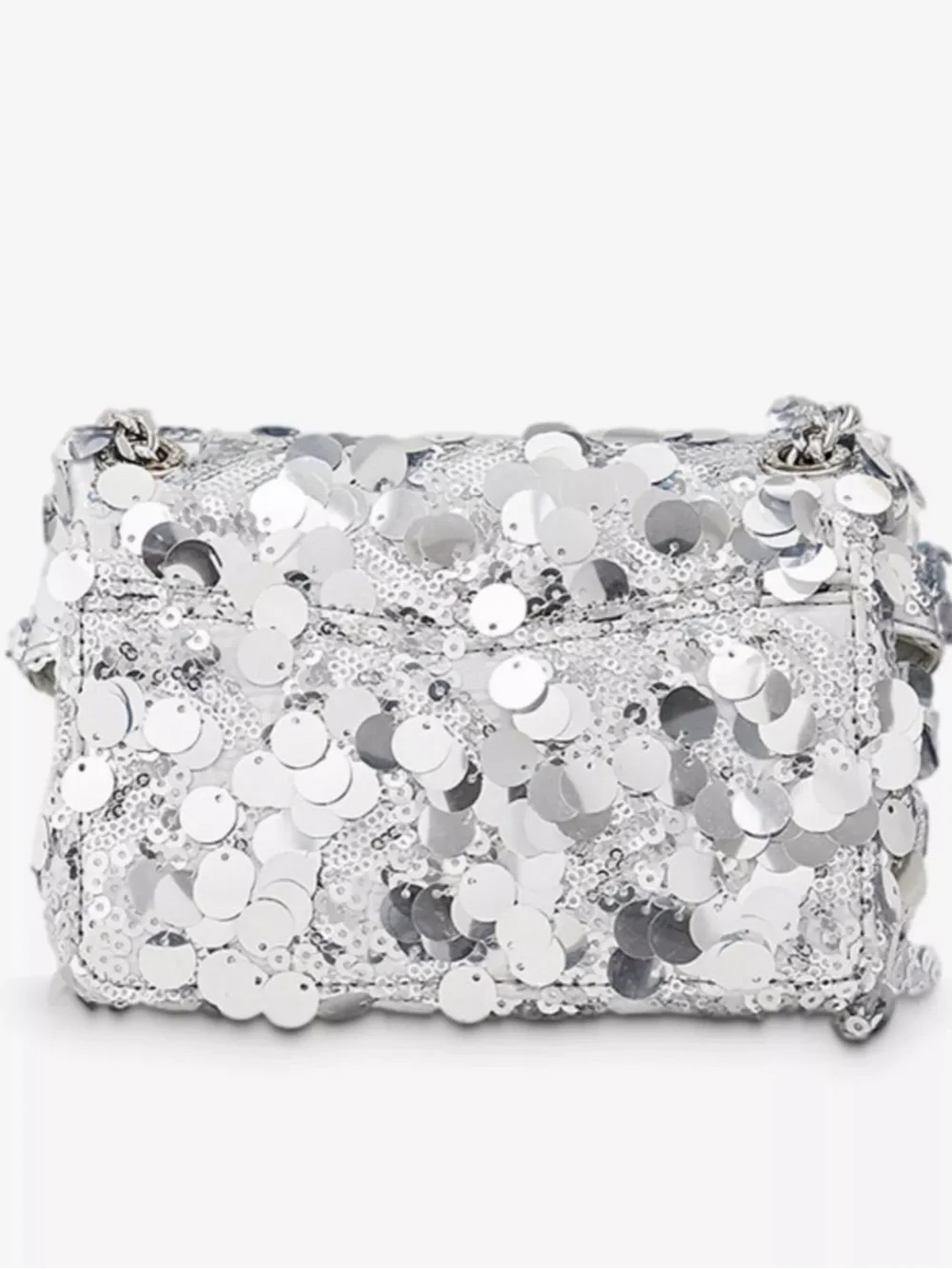 SANDRO Silver Sequin Chain Shoulderw Bag - Elegant Evening Crossbody